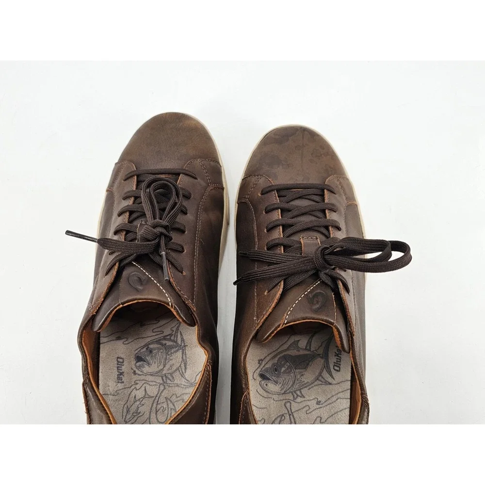 Olukai Kahu Pahaha‎ Men's Size 11 M Shoes Brown Leather Casual Comfort Sneakers